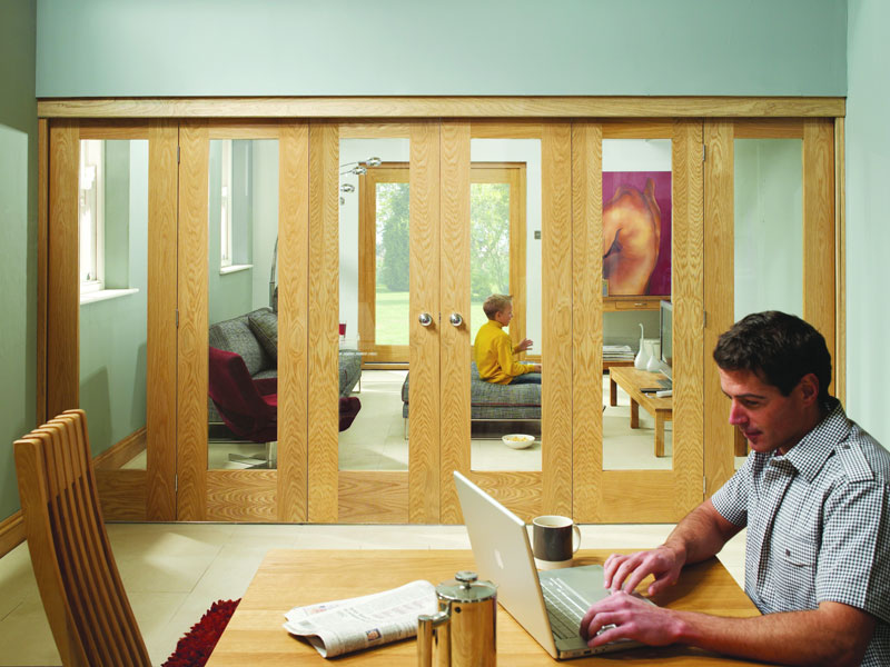 Freefold Pattern 10 (clear glass) Oak Internal Folding Sliding Doors